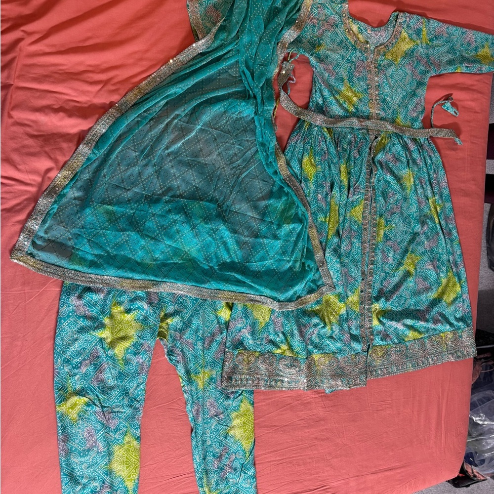 Vibrant Teal and Yellow Traditional Indian Outfit only 1 time wear
